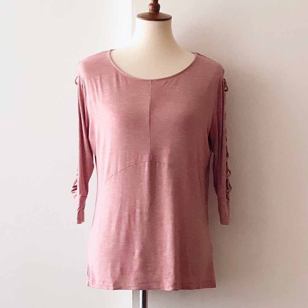Zella Pink Lattice Criss Cross Sleeve Top S